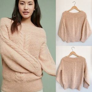 Anthropologie Blush Cable Knit Sweater